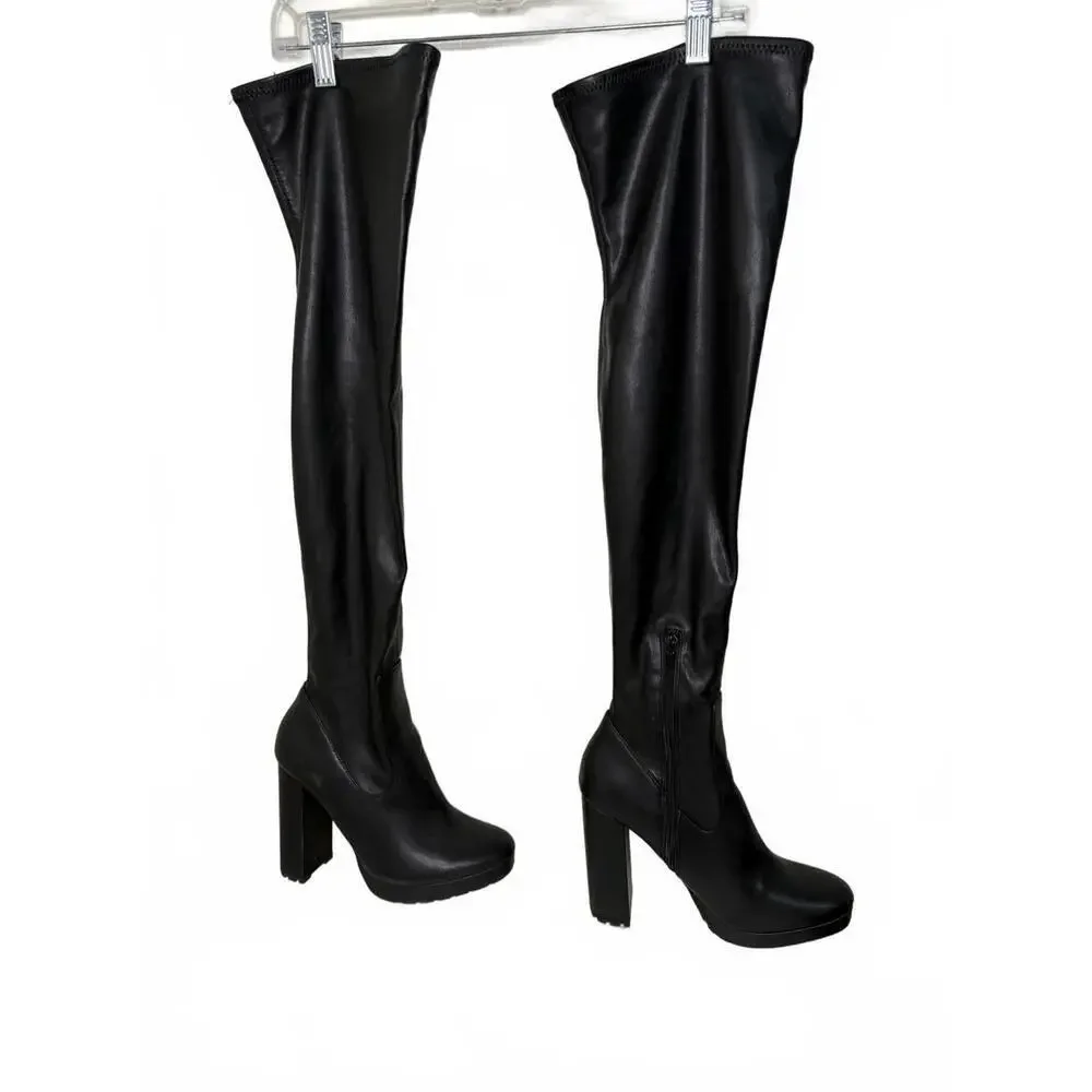 Aldo Dallobrelia Tall Dress Boots Size 8 Black Thigh High Clubwear Whimsygoth